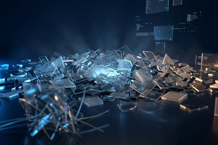 A heap of hundreds of small glass chips, unsorted.